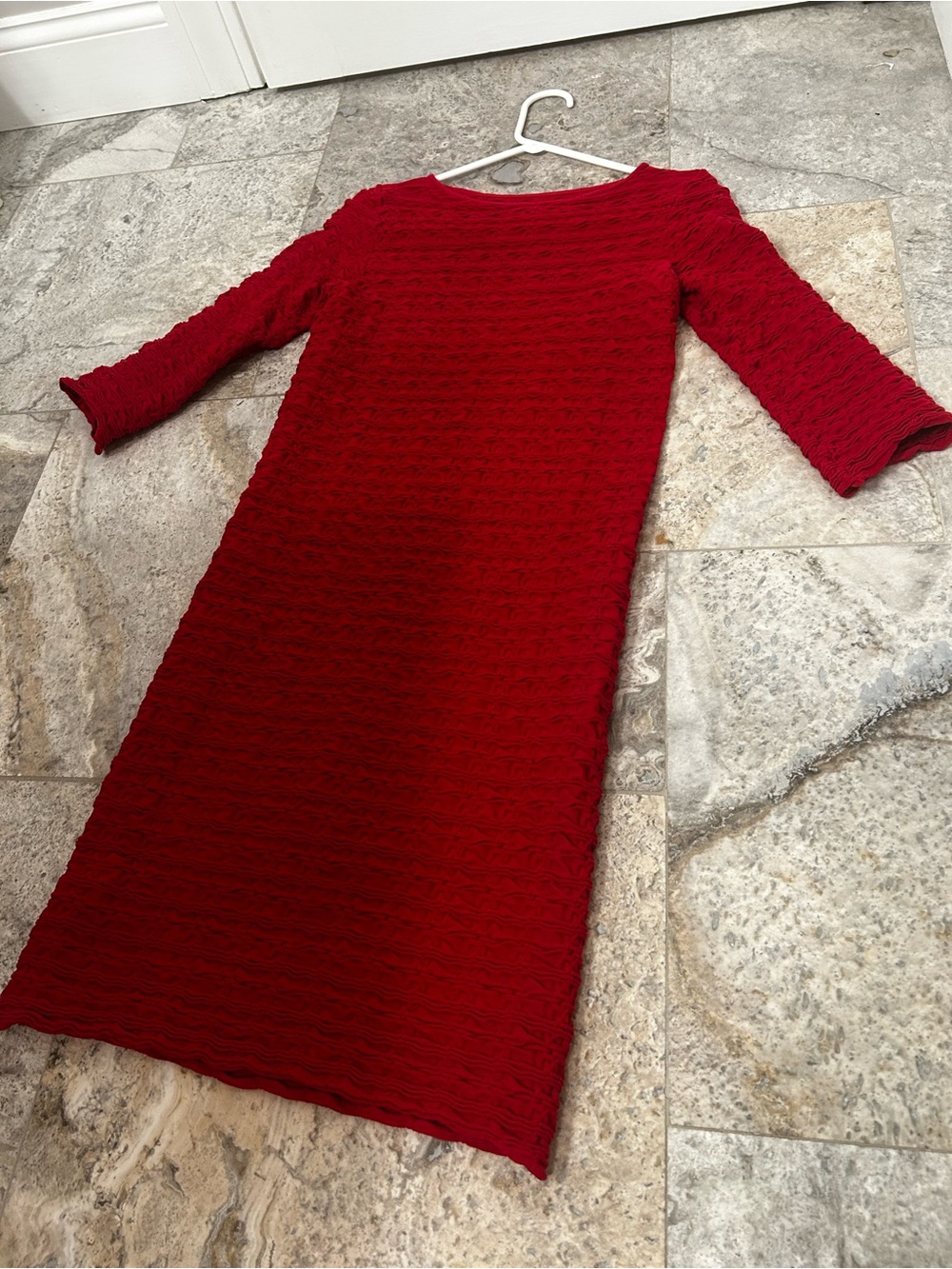 Tina Stephens Miracle Dress Crimson Red Scoop Neck Crinkle Maternity Dress 3/4 S